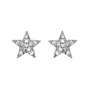 Boucles d\'oreilles en argent rhodi toile pave d\'oxydes blancs sertis et fermoir poussette - Vue 1