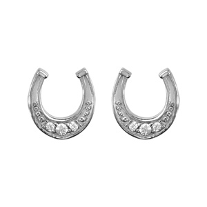 Boucles d\'oreilles en argent rhodié fer à cheval orné de 3 oxydes blancs sertis et fermoir clou avec poussette - Vue 1