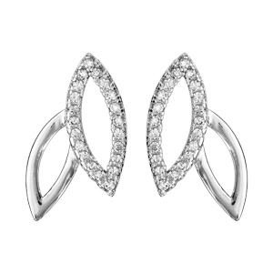 Boucles d\'oreilles en argent rhodi feuilles vides et oxydes blancs sertis et fermoir poussette - Vue 1