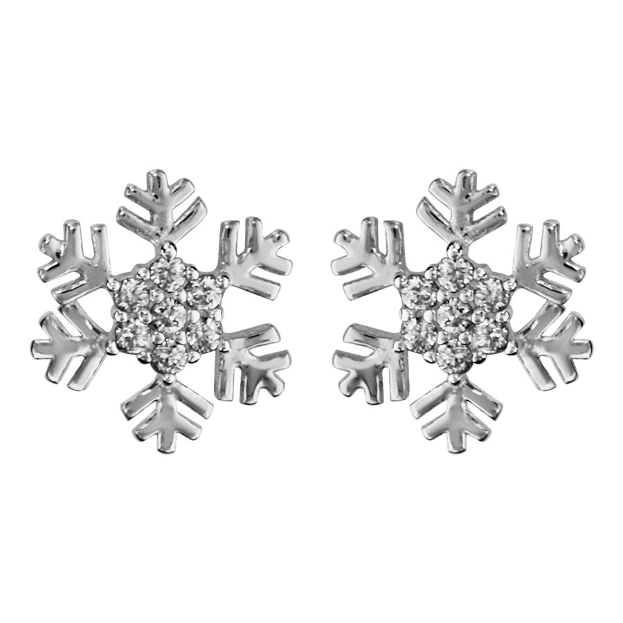 Boucles d'oreilles en argent rhodié flocon de neige avec coeur orné d — free download
