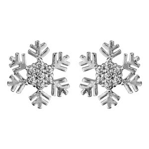 Boucles d\'oreilles en argent rhodi flocon de neige avec coeur orn d\'oxydes blancs sertis et fermoir poussette - Vue 1