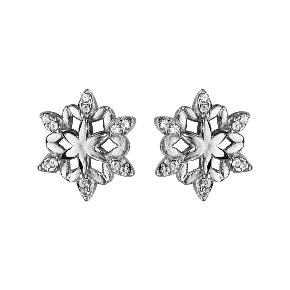 Boucles d'oreilles en argent rhodié flocon de neige orné d'oxydes — free download