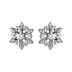 Boucles d\'oreilles en argent rhodi flocon de neige orn d\'oxydes blancs sertis aux pointes - fermoir poussette - Vue 1