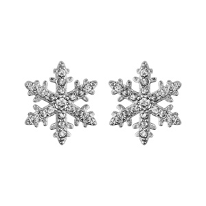 Boucles d\'oreilles en argent rhodié flocon de neige orné d\'oxydes blancs sertis et fermoir clou avec poussette - Vue 1