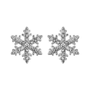 Boucles d\'oreilles en argent rhodi flocon de neige orn d\'oxydes blancs sertis et fermoir poussette - Vue 1