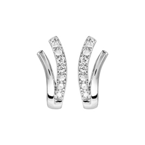 Boucles d\'oreilles en argent rhodi forme V avec 1 ct lisse et l\'autre orn d\'oxydes blancs sertis - fermoir poussette - Vue 1