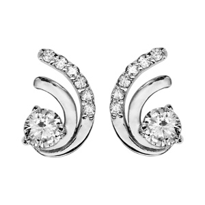 Boucles d\'oreilles en argent rhodi forme virgules avec oxydes blancs sertis - fermoir poussette - Vue 1