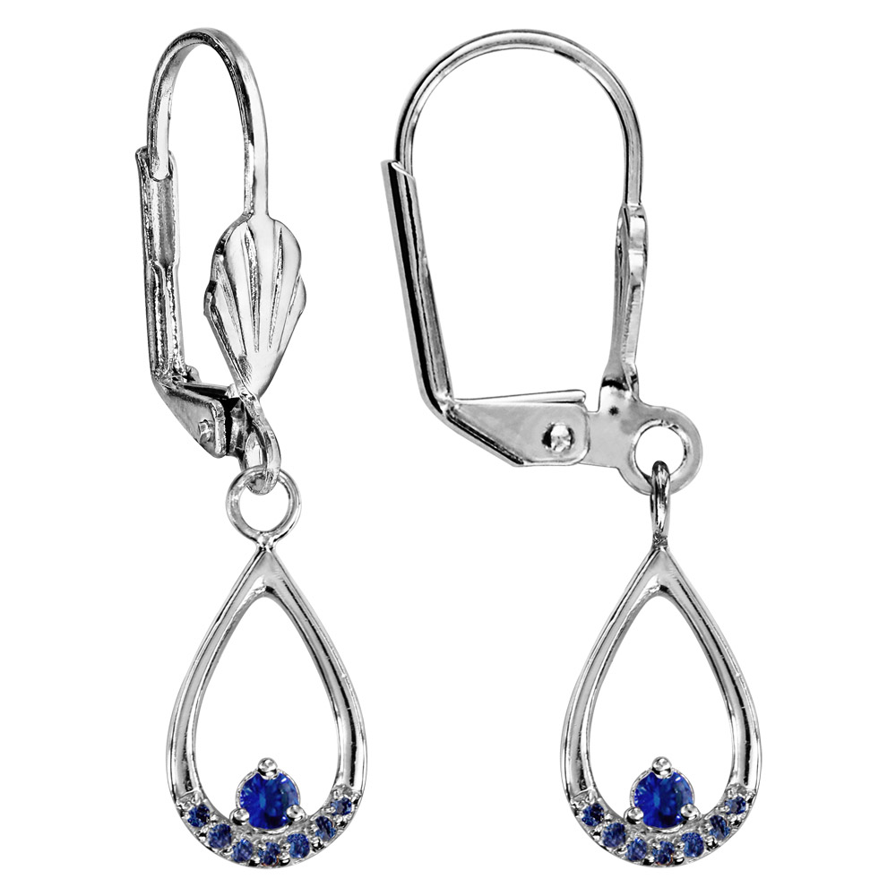 Boucles d\'oreilles en argent rhodi� goutte bleu fonc� suspendue et fermoir dormeuse - Vue 1