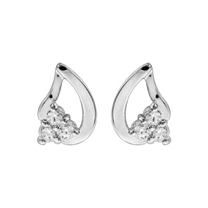 Boucles d\'oreilles en argent rhodié goutte 3 oxydes blancs sertis - Vue 1