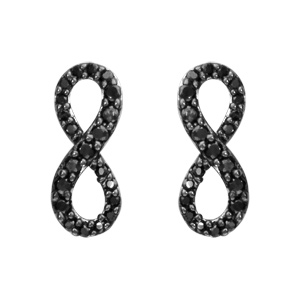 Boucles d\'oreilles en argent rhodi infini en rail d\'oxydes noirs sertis grand modle et fermoir poussette - Vue 1