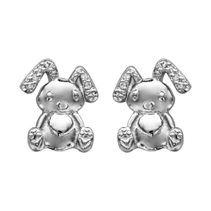 Boucles d\'oreilles en argent rhodié lapin orné d\'oxydes blancs et fermoir poussette - Vue 1