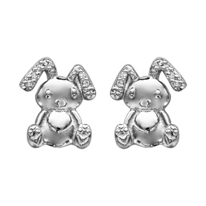 Boucles d\'oreilles en argent rhodi lapin orn d\'oxydes blancs et fermoir poussette - Vue 1