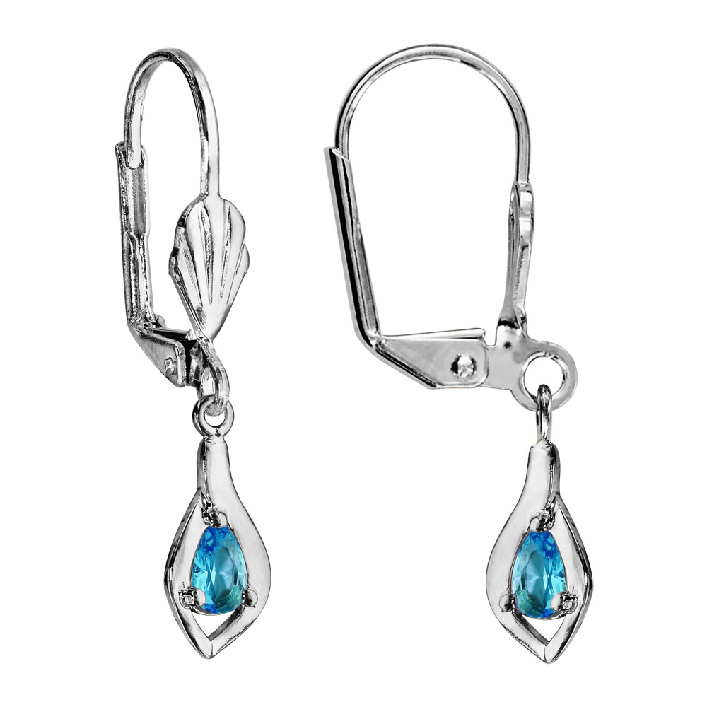 Boucles d\'oreilles en argent rhodi� losange suspendu avec oxyde bleu clair et fermoir dormeuse - Vue 1