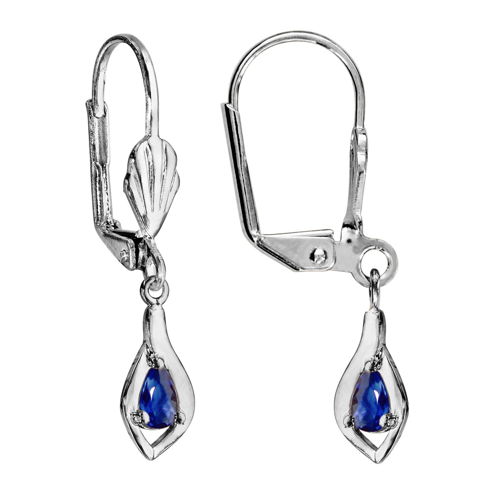 Boucles d\'oreilles en argent rhodi� losange suspendu avec oxyde bleu fonc� et fermoir dormeuse - Vue 1
