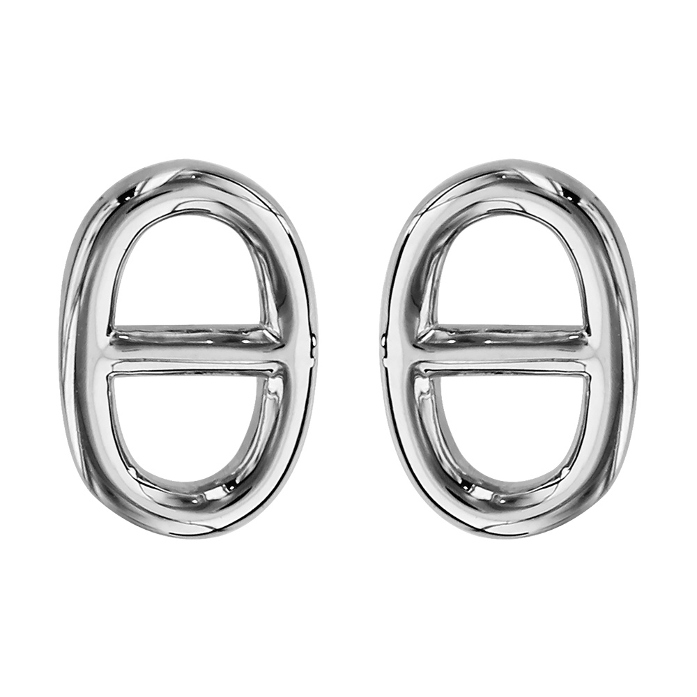 Boucles d\'oreilles en argent rhodi� maille marine lisse et fermoir poussette - Vue 1