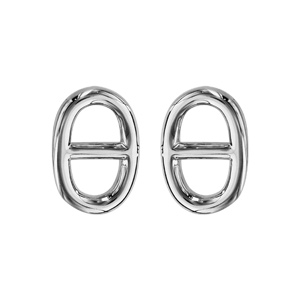 Boucles d'oreilles en argent rhodié maille marine lisse et fermoir poussette