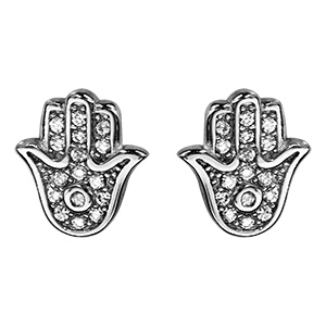 Boucles D’oreilles Main De Fatma En Or Jaune 9 Carats – Avec Zirconiums – Pour Femme Et Enfant