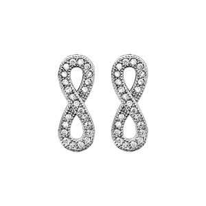 Boucles d\'oreilles en argent rhodi motif infini en rail d\'oxydes blancs sertis et fermoir poussette - Vue 1