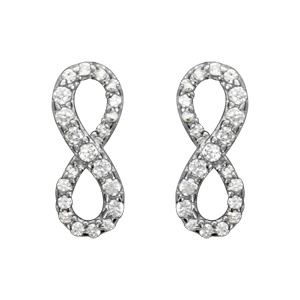 Boucles d\'oreilles en argent rhodi motif infini pav d\'oxydes blancs sertis grand modle et fermoir poussette - Vue 1