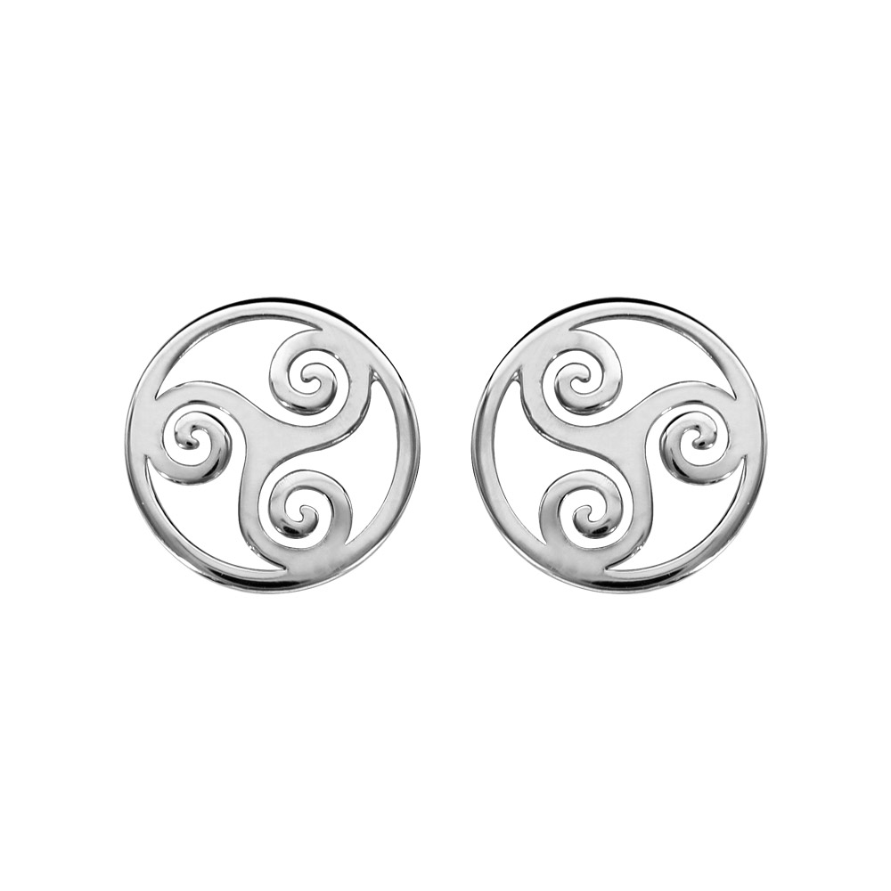 Boucles d\'oreilles en argent rhodi� motif triskel fermoir � poussette - Vue 1