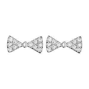 Boucles d\'oreilles en argent rhodié noeud papillon en oxydes blancs sertis et fermoir poussette - Vue 1