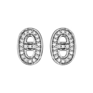Boucles d\'oreilles en argent rhodié ovale avec barre au milieu en oxydes blancs sertis et fermoir clou avec poussette - Vue 1