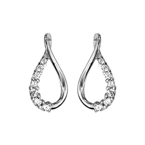 Boucles d\'oreilles en argent rhodi ovale vrill avec 1 moiti lisse et l\'autre orne d\'oxydes blancs et fermoir poussette - Vue 1