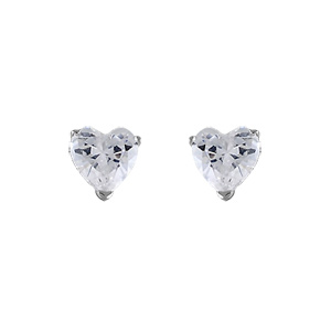 Boucles d\'oreilles en argent rhodi oxyde blanc en forme de coeur et fermoir poussette - Vue 1