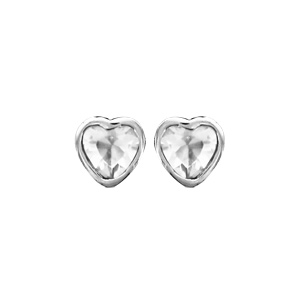 Boucles d\'oreilles en argent rhodi oxyde blanc en forme de coeur serti clos et fermoir poussette - Vue 1