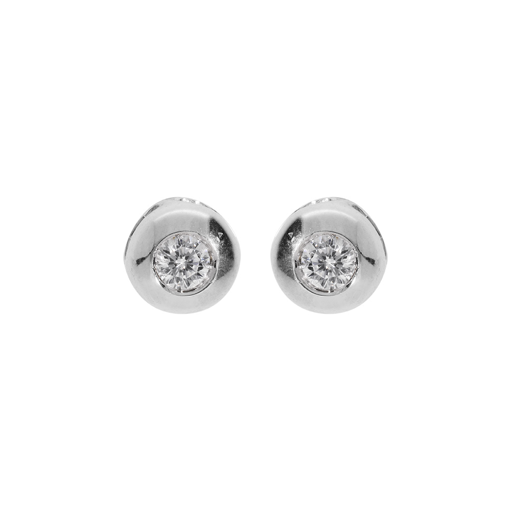 Boucles d\'oreilles en argent rhodi� oxyde blanc serti clos et fermoir poussette - Vue 1