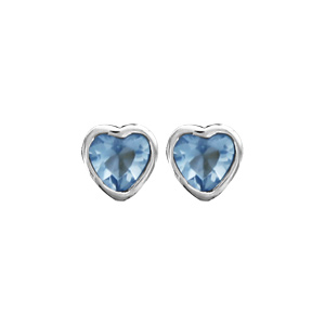 Boucles d\'oreilles en argent rhodi oxyde bleu clair en forme de coeur serti clos et fermoir poussette - Vue 1