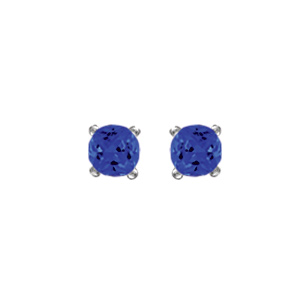 Boucles d\'oreilles en argent rhodi oxyde bleu de 4mm serti 4 griffes et fermoir poussette - Vue 1