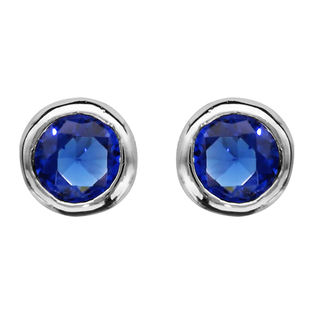 Boucles d\'oreilles en argent rhodi� oxyde bleu fonc� serti clos et fermoir poussette - Vue 1