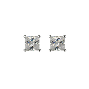 Boucles d\'oreilles en Argent rhodié oxyde carré blanc et fermoir poussette - Vue 1