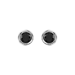 Boucles d\'oreilles en argent rhodi oxyde noir de 5mm serti clos et fermoir poussette - Vue 1