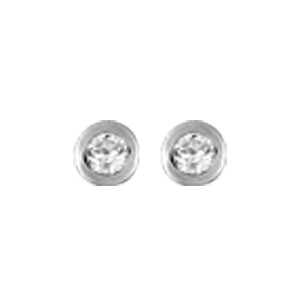 Boucles d\'oreilles en argent rhodi oxyde rond blanc de 2mm serti clos et fermoir poussette - Vue 1