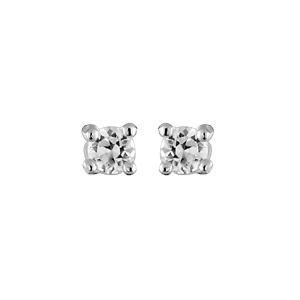 Boucles d\'oreilles en argent rhodi oxyde rond blanc de 2mm serti 4 griffes et fermoir poussette - Vue 1