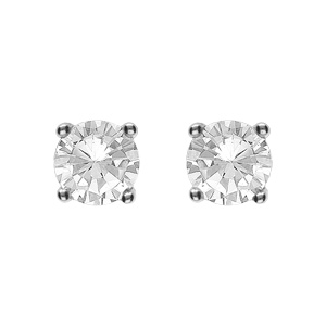 Boucles d\'oreilles en Argent rhodi oxyde rond blanc de 5mm serti 4 griffes et fermoir poussette - Vue 1