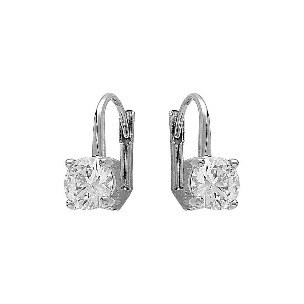 Boucles d\'oreilles en argent rhodi� oxyde rond blanc de 6mm serti 4 griffes et fermoir dormeuse - Vue 1