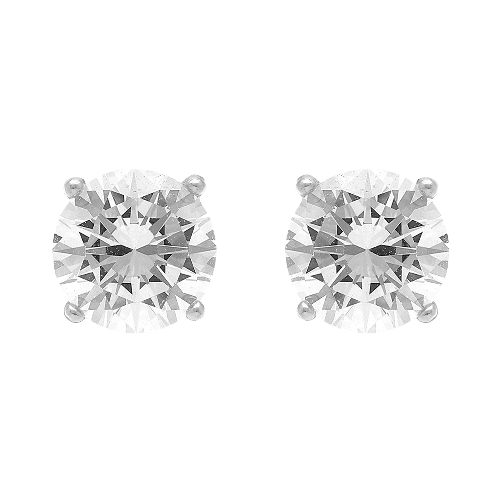 Boucles d\'oreilles en argent rhodi� oxyde rond blanc de 8mm serti 4 griffes et fermoir poussette - Vue 1