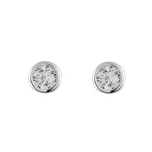 Boucles d\'oreilles en argent rhodié oxyde rond blanc serti clos et fermoir clou avec poussette - Vue 1