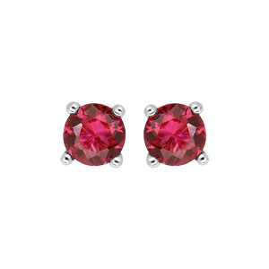 Boucles d\'oreilles en argent rhodi oxyde rouge de 4mm serti 4 griffes et fermoir poussette - Vue 1