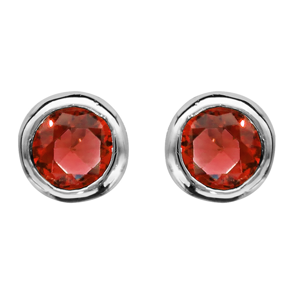 Boucles d\'oreilles en argent rhodi� oxyde rouge serti clos et fermoir poussette - Vue 1
