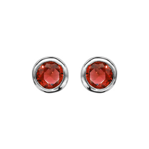 Boucles d\'oreilles en argent rhodi oxyde rouge serti clos et fermoir poussette - Vue 1