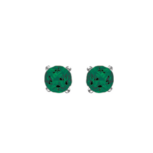 Boucles d\'oreilles en argent rhodi oxyde vert de 4mm serti 4 griffes et fermoir poussette - Vue 1