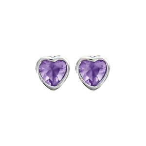Boucles d\'oreilles en argent rhodi oxyde violet en forme de coeur serti clos et fermoir poussette - Vue 1