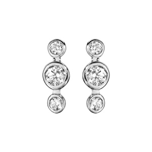 Boucles d\'oreilles en argent rhodié 3 oxydes blancs sertis clos de taille différente et fermoir clou avec poussette - Vue 1