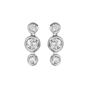 Boucles d\'oreilles en argent rhodi 3 oxydes blancs sertis clos de taille diffrente et fermoir poussette - Vue 1