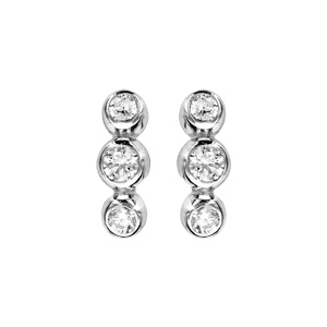 Boucles d\'oreilles en argent rhodi 3 oxydes blancs sertis clos et fermoir poussette - Vue 1