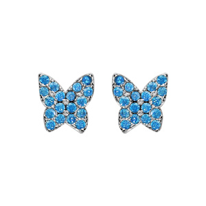 Boucles d\'oreilles en argent rhodi papillon pav de pierres bleu ciel sertis et fermoir poussette - Vue 1